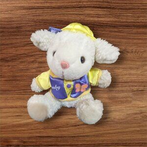 Mty international Lamb Plush Toy In Yellow & Purple Satin Outfit‎ With Cap